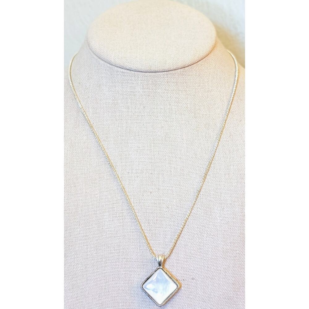 Sterling Silver Two-Sided Mother of Pearl Filigree Pendant Mesh Chain Necklace